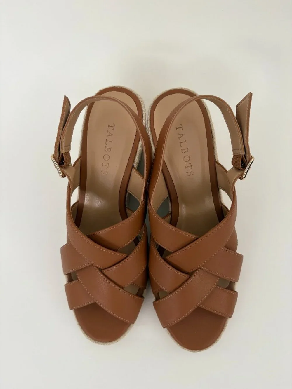 Talbots tan leather Saylor Nappa Wedge sandals 7.5 (NWOT)